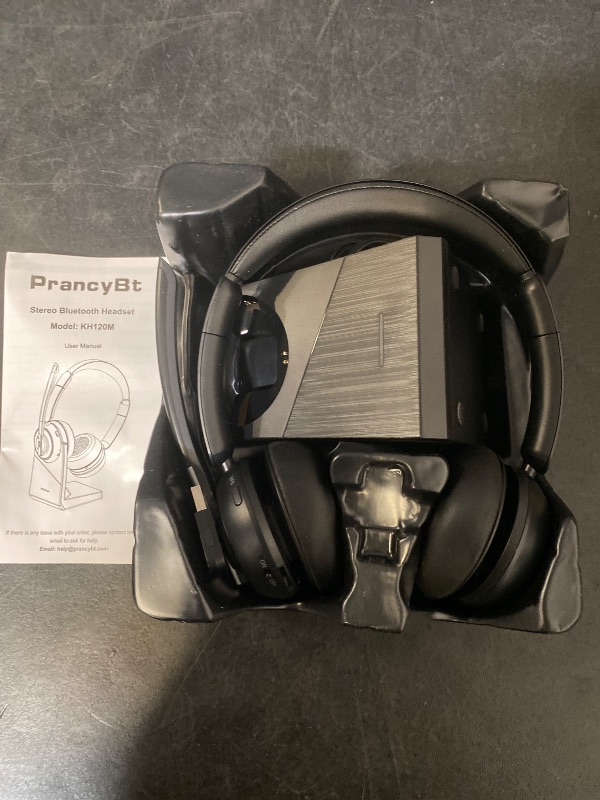 Photo 1 of Wireless Headset, Bluetooth Headset with AI Noise Cancelling Mic, Bluetooth V5.2 Headphones with USB Dongle, Charging Base & Mic Mute for PC/Cell Phones/Call Center (Black)