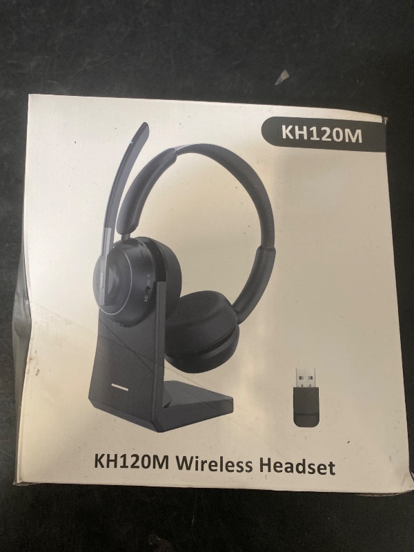 Photo 1 of Wireless Headset, Bluetooth Headset with AI Noise Cancelling Mic, Bluetooth V5.2 Headphones with USB Dongle, Charging Base & Mic Mute for PC/Cell Phones/Call Center (Black)