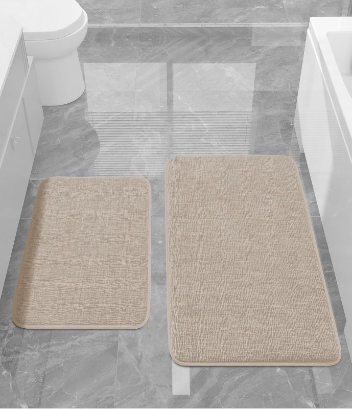 Photo 1 of Bathroom Rug Set 2 Piece, Memory Foam Beige Bath Mat Set Non-Slip Quick Dry Bath Mats for Bathrooom