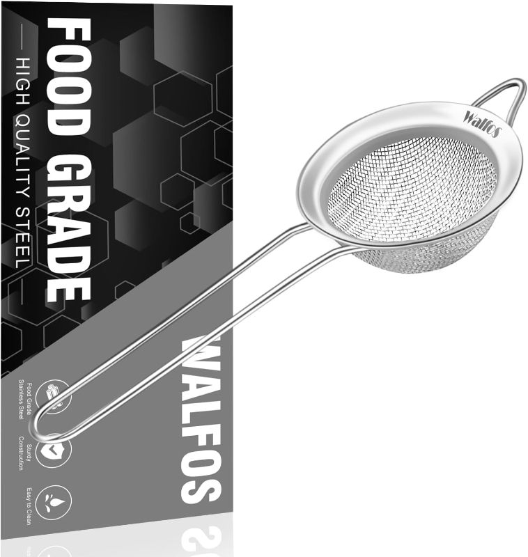 Photo 1 of Walfos Mini Fine Mesh Tea Strainer, Stainless Steel Small Sifter with Sturdy Handle, 2.7 Inch Kitchen Metal Sieve for Tea, Coffee, Cocktail, Juice, Sugar and Spices