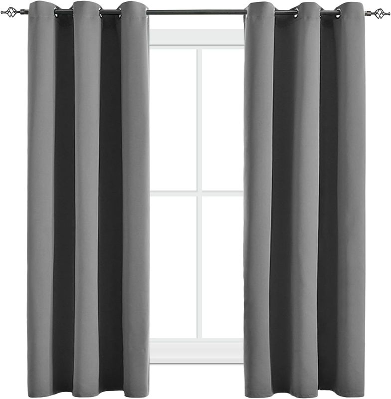 Photo 1 of Blackout Curtains for Bedroom Thermal Insulated Light Blocking Room Darkening Curtains Solid Grommet Window Drapes for Living Room, Set of 2 Curtain Panels 42 W x 63 L inch Long Dark Gray