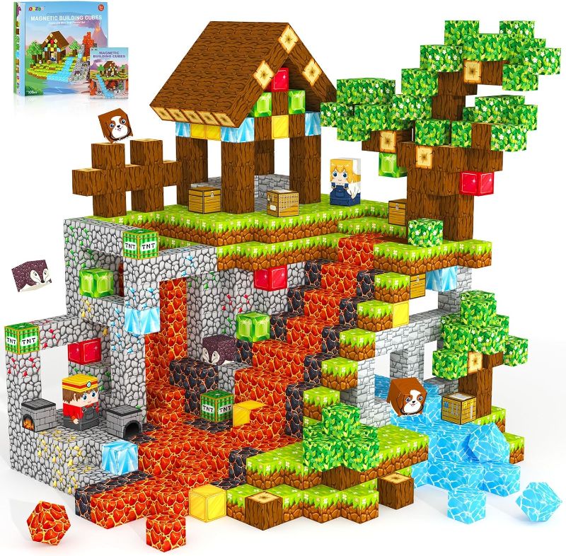 Photo 1 of Magnetic Blocks, Magnetic Tiles Building Blocks, Magnet Cubes Toddler Kids Toys, Sensory STEM Toys for 3-5 4-6 5-7 6-8 Year Old Boys Girls Easter Birthday Gifts Travel Outdoor Kids Games (0.8IN/2CM)