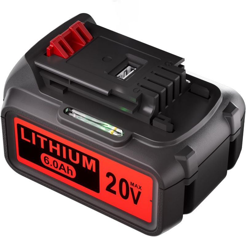 Photo 1 of Powerextra USB-A Out Put LBXR20 20V 6.0Ah Replacement Battery Compatible with Black and Decker 20V Lithium-Ion Battery LBXR20-OPE LBXR2020 LBX20 LBX4020 LBXR20B LB2X4020-OPE with Led Indicator