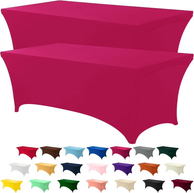 Photo 1 of Utopia Kitchen 6FT Spandex Tablecloth [2 Pack, Fuchsia] 200 GSM Stretch, Fitted, Washable and Wrinkle Resistant Table Cloth Rectangle Cover for Trade Shows, Wedding, Parties [72Lx30Wx30H Inch]