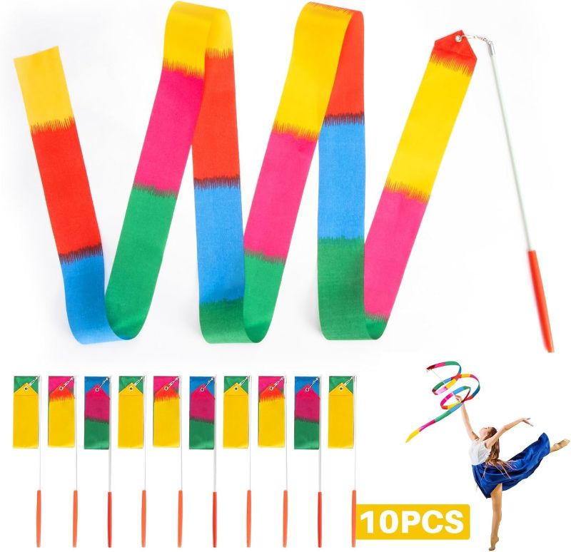 Photo 1 of 10PCS Dance Ribbons - Gymnastics Wand, Ribbon Dancer Stick for Artistic Dance, Gymnastics,Talent Show, Outdoor Games, Fitness, Training