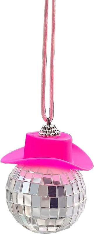 Photo 1 of Disco Ball Car Accessory,Disco Ball Car Mirror Ornament, Car Rear View Mirror Decorations,Bling Cowboy Hat Car Accessory