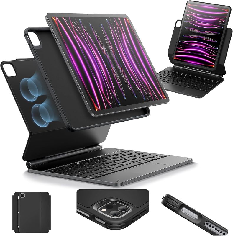 Photo 1 of ESR iPad Pro 12.9 Case with Keyboard, Easy-Set Magnetic Stand, Portrait/Raised Modes for iPad Pro 12.9 (2022/2021/2020/2018), Removable Protective Case, Rebound 360 Series, Charcoal Grey