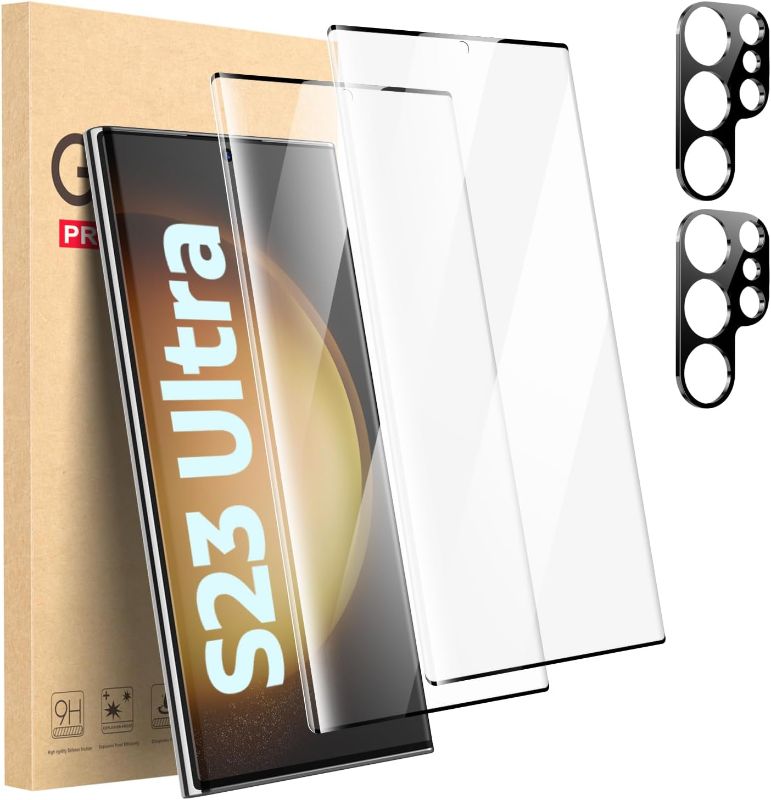 Photo 1 of Cutebe Screen Protector for S23 Ultra 5G,2 Pack Screen Protector+2 Pack Glass Camera Lens Protector,3D Curved,9H Tempered Glass,Touch Sensitive Bubble Free Case Friendly