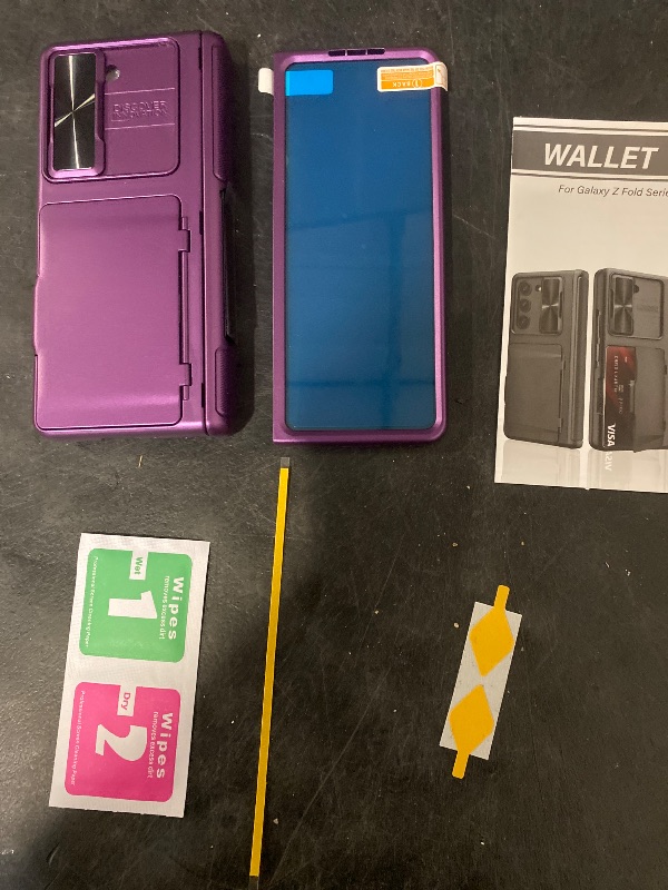 Photo 1 of Galaxy Z Fold 5 Case with Card Holder & Kickstand & Hinge Protection & Slide Camera Protection, Built-in Screen Protector, Full-Body Protective Phone Case for Samsung Z Fold5, Dark Purple