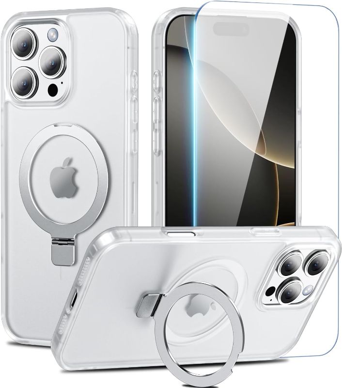 Photo 1 of  iPhone 16 Pro Max Case with Magnetic Stand & Screen Protector,[12 FT Military Drop Protection]Compatible with MagSafe ,Shockproof Translucent for iPhone 16 Pro Max 6.9 inch, Matte Transparent