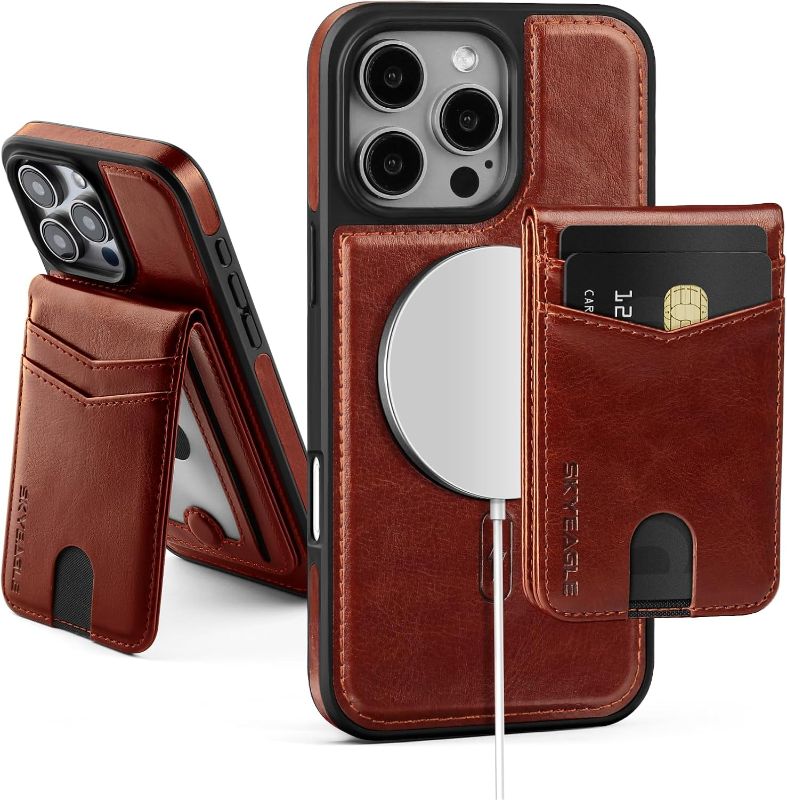 Photo 1 of Magsafe 2 in 1 Detachable iPhone 16 Pro Max Wallet Case with Card Holder,Women Men Magnetic PU Leather RFID Blocking Flip Kickstand Credit Slots,for Apple 16 ProMax,Brown