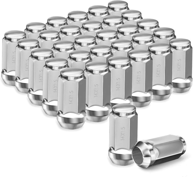 Photo 1 of 24pcs M14x1.5 Lug Nuts - Compatible with Chevrolet Colorado/Suburban/Silverado, GMC Express/Yukon/Sierra 1500, Ford F150/Expedition, One-Piece Design Factory Chrome Wheel Lug Nut Set