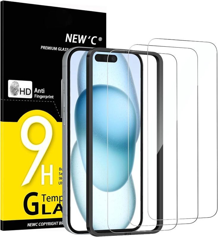 Photo 1 of NEW'C 3 Pack Designed for iPhone 16, iPhone 15 Screen Protector (6.1 inches),Enhanced Tempered Glass Protection with Easy Installation Tool Included,Ultra Resistant