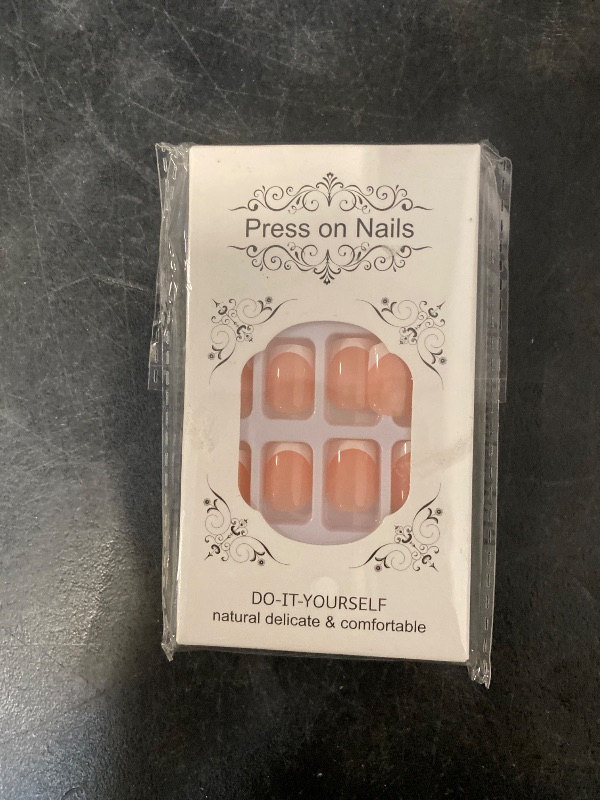 Photo 1 of Short Nude Nails Tips White French False Nails Square Press on Nails Full Cover Fake Nails for Women and Girls 24PCS