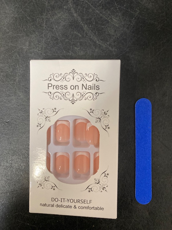 Photo 1 of Short Nude Nails Tips White French False Nails Square Press on Nails Full Cover Fake Nails for Women and Girls 24PCS