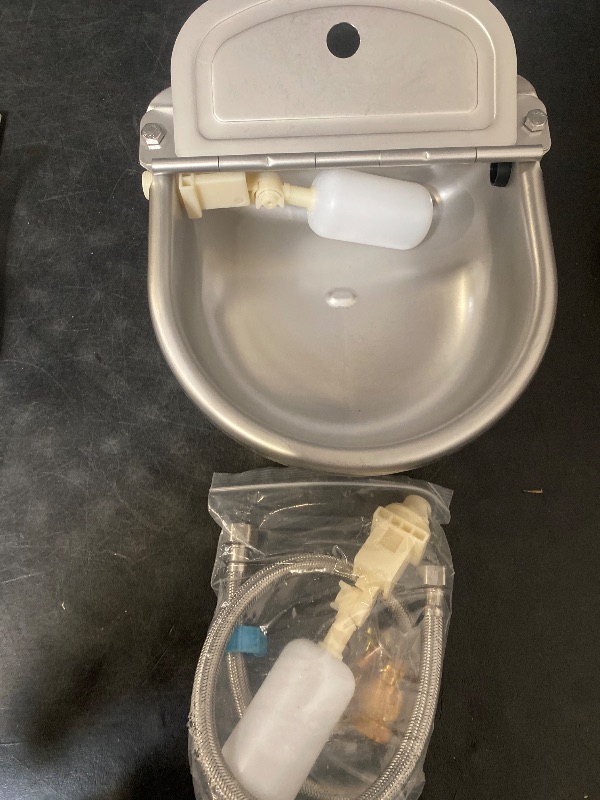 Photo 1 of Automatic Water Dispenser for Dog Water Bowl Dispenser Large Size Stainless-Steel Waterer Feeder Self Filling Water Trough for Poultry and Livestock (Stainless Steel, Large)