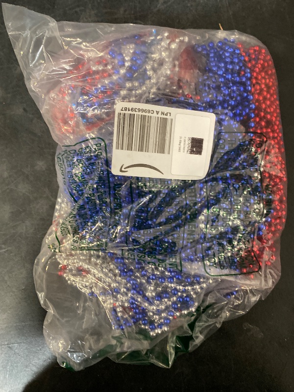 Photo 1 of 100PCS 4th of July Accessories Necklaces: Blue White and Red Beads Bulk, Patriotic Party Independence Memorial Day Favors Toys Decorations