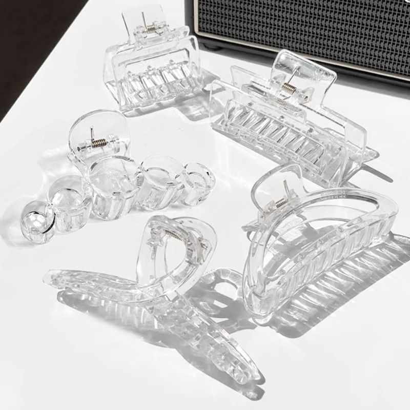 Photo 1 of AHONEY 5 Pack Clear Claw Hair Clips, Large Hair Clips for Women, Strong Hold Thick Hair, Non Slip Hair Styling for Girls, Hair Accessories