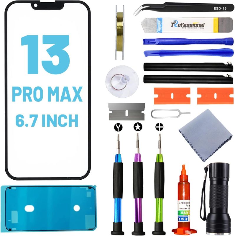 Photo 1 of iPhone 13 Pro Max Screen Replacement, Glass Replacement for iPhone 13 Pro Max 6.7 inch, Screen Repair Kit with Waterproof Adhesive(NO OLED & Touch Digitizer)