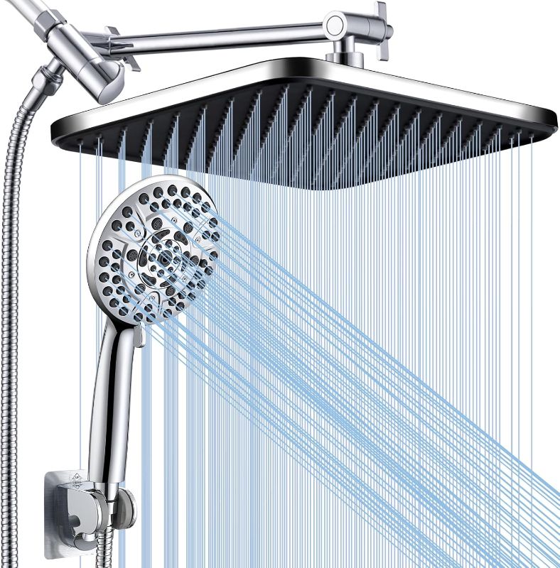 Photo 1 of Rain Shower Heads with Handheld Spray Combo, 14" High Pressure Rainfall Showerhead with 10 Modes Shower Water Sprayer with Long Hose, Adjustable Extension Arm for Upgraded Bathroom CP