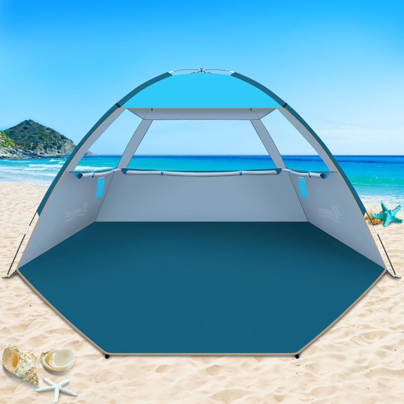Photo 1 of COMMOUDS Beach Tent Sun Shade for 3/4-5/6-7/8-10 Person, UPF 50+ Beach Sun Shelter Canopy Tent, Lightweight, Easy Set Up and Carry