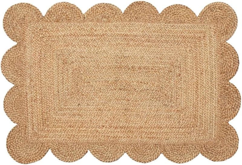 Photo 1 of Weaving Cottage Scalloped Natural Jute Area Rug | Beige, 2X3 FT Handwoven Jute Doormat | Eco-Friendly, Durable, and Stylish | Perfect for Living Room, Bedroom, and Entryway
