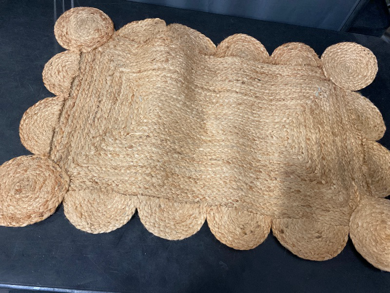 Photo 1 of Weaving Cottage Scalloped Natural Jute Area Rug | Beige, 2X3 FT Handwoven Jute Doormat | Eco-Friendly, Durable, and Stylish | Perfect for Living Room, Bedroom, and Entryway