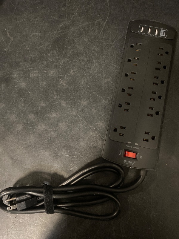 Photo 1 of Power Strip, ALESTOR Surge Protector with 12 Outlets and 4 USB Ports, 6 Feet Extension Cord (1875W/15A), 2700 Joules, ETL Listed, Black