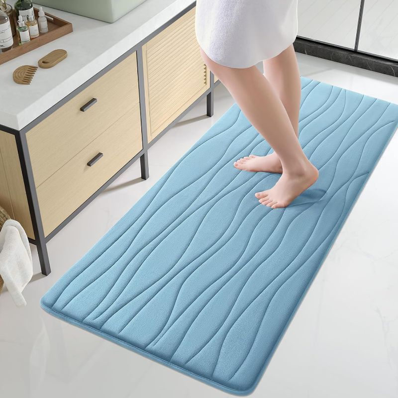Photo 1 of Buganda Memory Foam Bathroom Rug Mat 59x24, Extra Soft and Absorbent Bath Mats, Non-Slip and Machine Washable Bath Rugs for Bathroom Floor,Tub and Shower, Blue