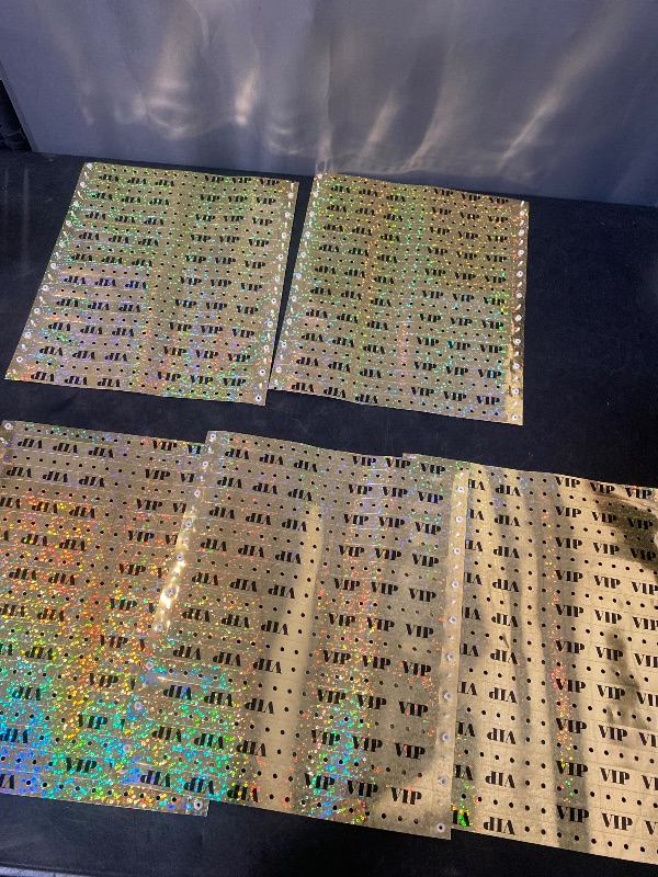 Photo 1 of 100 WristCo Premium Holographic Gold VIP Plastic Secure Snap Wristbands - 5/8" x 10" - Waterproof, Durable, Tearproof, Wrist Bands Used at Waterparks Concerts Conferences for Security Admission