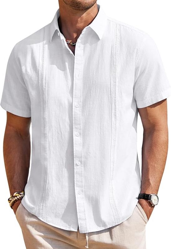 Photo 1 of XXXL Linen Shirts Short Sleeve Button Down Shirt Solid Tops
