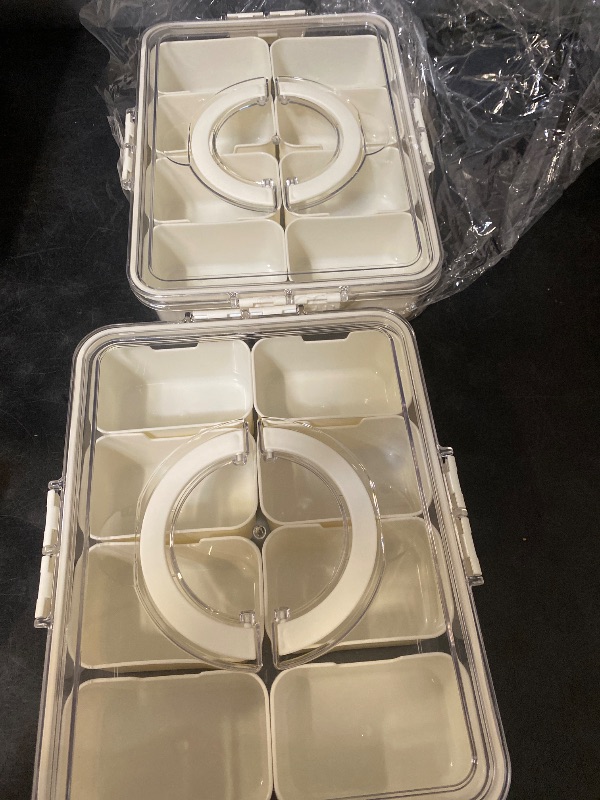 Photo 1 of Divided Serving Tray with Lid and Handle,8 Compartments Snacks Box,Snack Fruit Tray,Veggie Tray,Portable Platter for Candy Fruits Nuts Snack Party Entertaining Picnic(2 PCS)