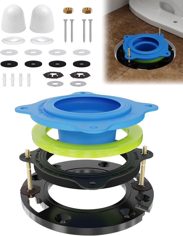 Photo 1 of Toilet Flange Repair Kit with Elastic Wax Ring- Premium Toilet Seal and Gasket Replacement, Fits 3"/4" Drain Pipes, Professional Toilet Repair Solution, No Wax Mess Installation