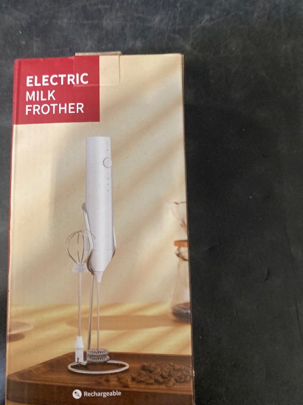 Photo 1 of Powerful Electric Milk Frother Set, Rechargeable Drink Blender with Wand and Egg Whisk, Foam Maker Mixer, Milk Frother Handled for Coffee, Latte, Matcha, Protein Powder (White with Stand)