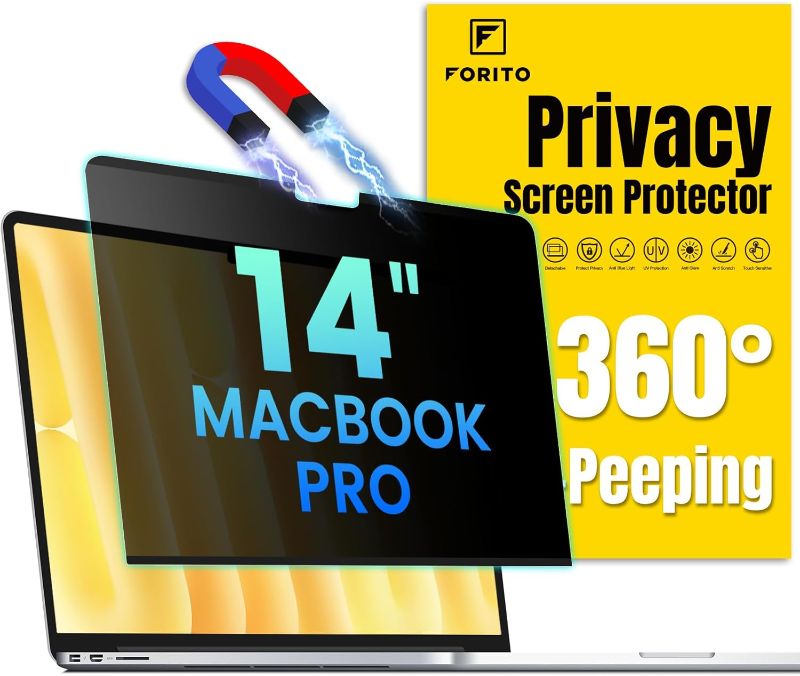 Photo 1 of Magnetic Privacy Screen Protector Compatible with MacBook Pro 14 inch (2024-2021, M4, M3, M2, M1, Pro,Max), Removable 360° Anti Peeping Anti Blue Light Anti Glare Laptop Privacy Screen Shield