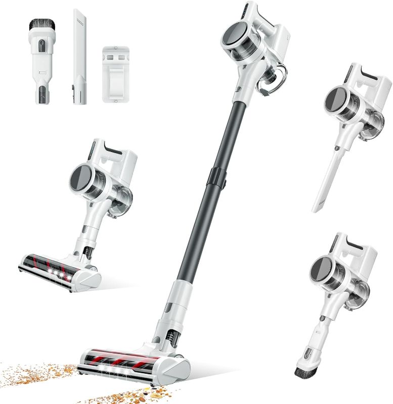 Photo 1 of Cordless Vacuums, 80,000PRM Powerful Motor Vacuum Cleaner and 2200mAH Rechargeable Battery up to 35 Mins Worktime, 2 Adjustable Modes, Detachable Parts, Wireless Stick Vacuum (True White)