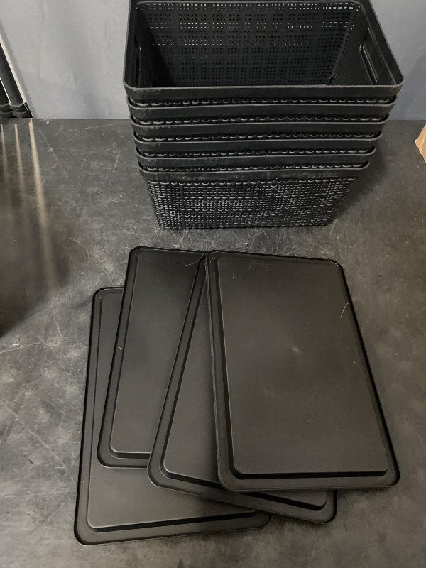Photo 1 of 6 Pack Plastic Storage Baskets With Lids,Black Breathable Stackable Storage Bins,Small Storage Containers,for Organizing Storage Baskets on Desktops,Closets,Playrooms,Classrooms,Offices