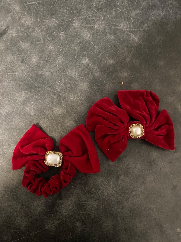 Photo 1 of 2 PCS Red Velvet Hair Bows Red Hair Ribbon Clips Hair Ties Hair Bands Elastic Srunchies Ponytail Holder Hair Accessories for Women Girls