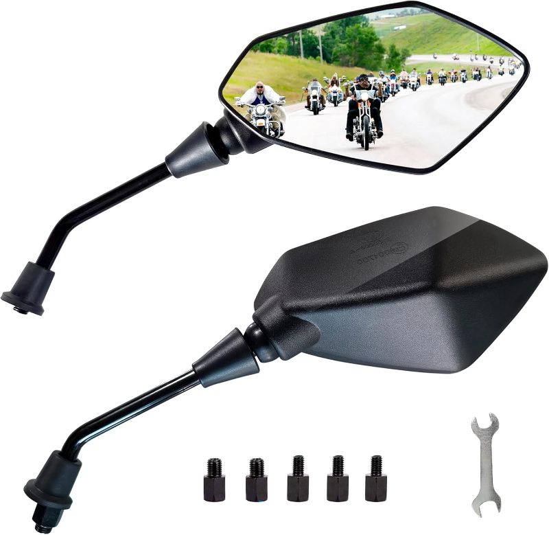 Photo 1 of Universal Motorcycle Rear View Mirrors for M8 M10 Threaded Bolt Double Take Mirror Mount Compatible with Motorcycle Scooter Moped Polaris Sportsman Honda ATV Dirt Bike Cruiser
