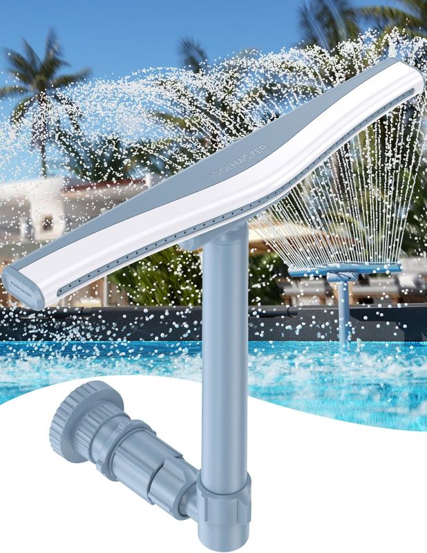 Photo 1 of POOLHACKER Original Pool Sprinkler Fountains for Above and In-ground Pools, Adjustable Whale Tail Waterfall Wide Width for Relaxation & Cooling, 10-20 Degrees, Gray