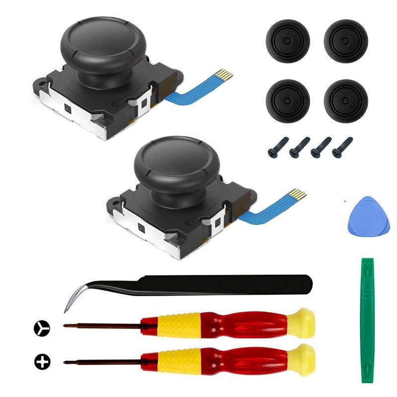 Photo 1 of 2-Pack Replacement Joystick Analog Thumb Stick Repair Kit for Nintendo Switch / Switch OLED Model / Switch Lite Joy-Con Controller - Drift Fix Tools Y1.5 / +1.5 Screwdriver / Pry Tools