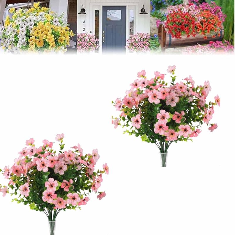 Photo 1 of Artificial Flowers, UV Resistant Lifelike for Home Kitchen Office Wedding Garden Decor(Pink*2)