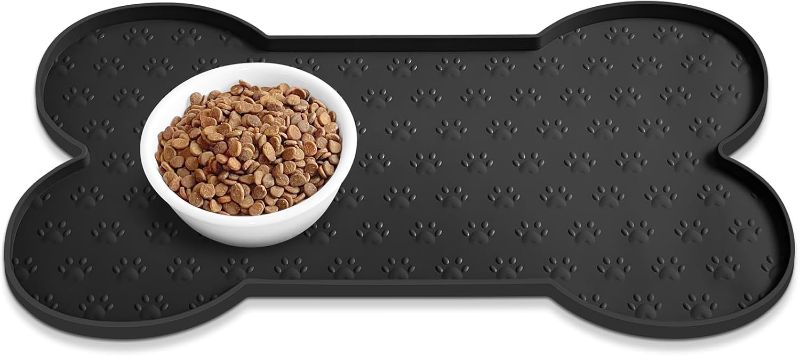 Photo 1 of Dog Food Mat Anti-Slip Silicone Dog Bowl Mat Thicker Pet Placemat Waterproof Cat Feeder Pad with Raised Edge Puppy Kitten Feeding Mats Suitable Small Medium-Sized Dogs Cats Eating Tray