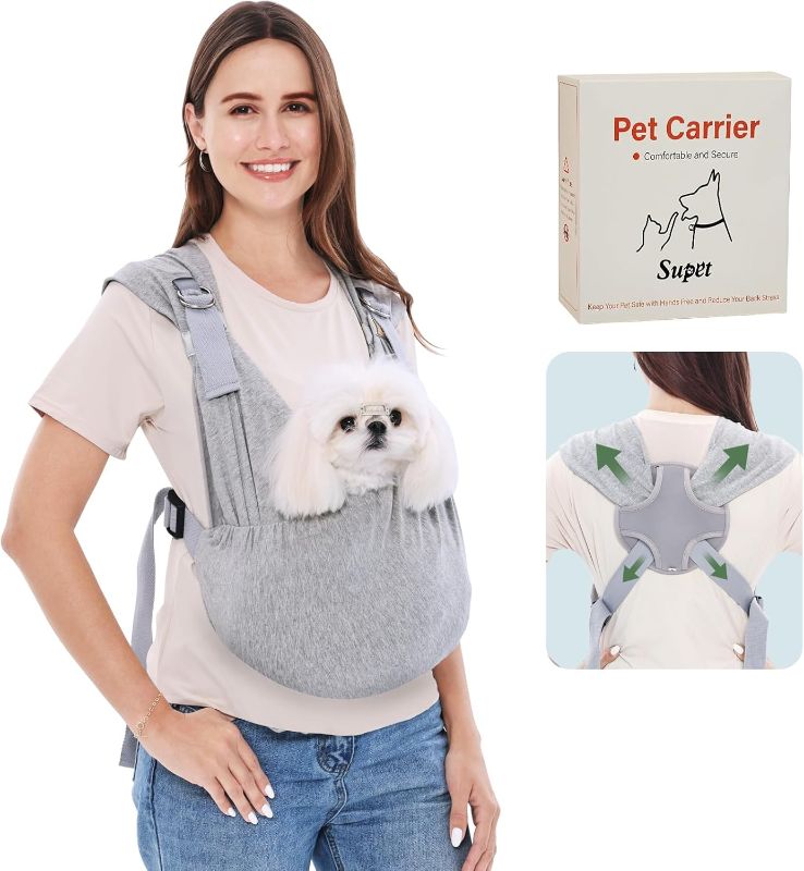 Photo 1 of Supet Dog Carrier Sling with Pocket, Dog Sling Carrier Chest, Pet Carry Slings Front Pack,Soft High Elasticity Adjustable Wrap, Anti Pet Anxiety, Hands Free