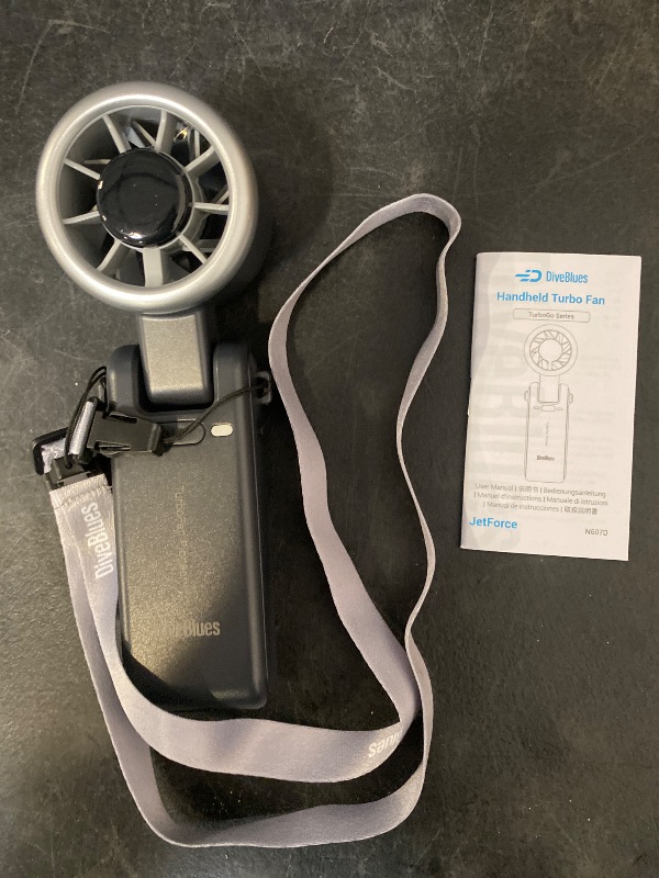 Photo 1 of Diveblues Portable Handheld Turbo Fan, 5 Gear Wind, Battery Operated, Up to 12 Working Hours, 3 IN 1 Hand Fan with Air Turbo Tech Cooling Fan for Outdoor Activities, Travel, Working, Obsidian black