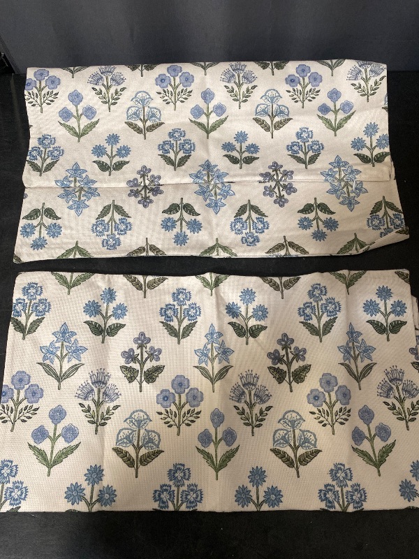 Photo 1 of Floral Pillow Covers 18x18 Set of 2 Blue Green Block Print Throw Pillow Cases Vintage Flower Pattern Pillowcases Spring Summer Rustic Outdoor Cushion Covers for Farmhouse Sofa Couch Decor