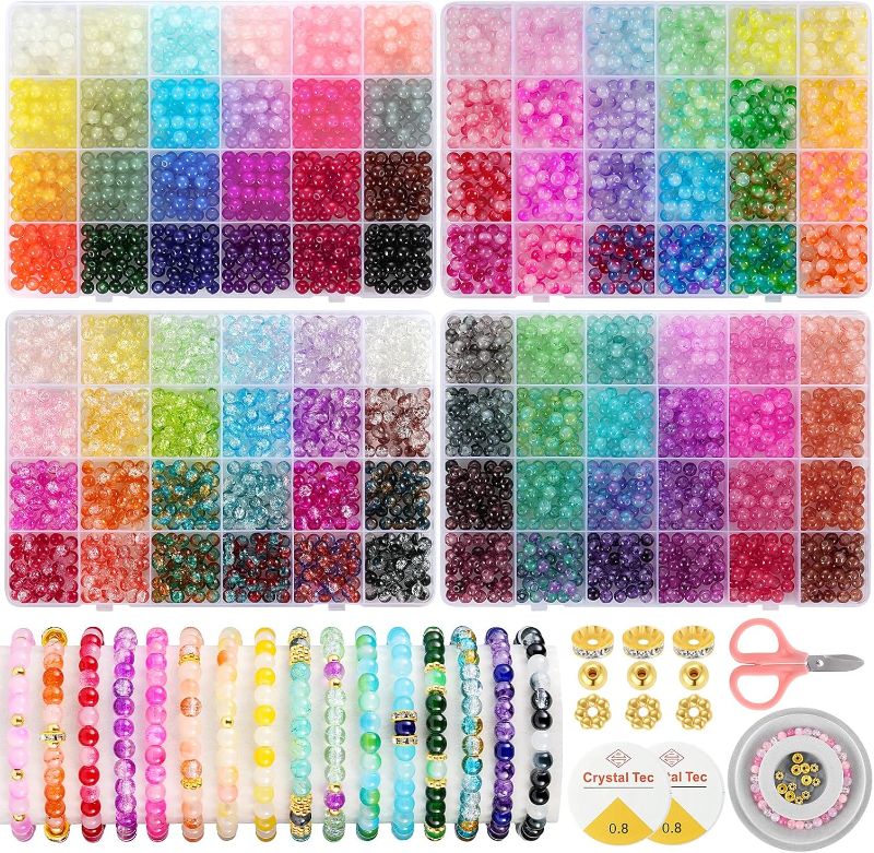 Photo 1 of Funtopia 3524pcs Glass Beads Bracelet Making Kit, 4 Types 96 Colors 6mm Glass Beads for Bracelets, Round Crystal Beads for Jewelry Making Necklace Earrings DIY Crafts