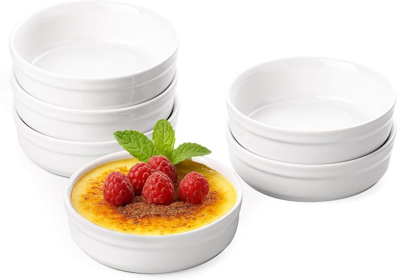 Photo 1 of Creme Brulee Ramekins - 6 oz Oven Safe Ramekins for Baking, Soufflé, Desserts, Classic Ceramic Creme Brulee Dishes, Set of 6
