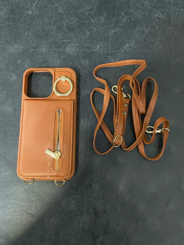 Photo 1 of Crossbody Wallet Case for iPhone 16 Pro Max with Lanyard Strap Card Slot Holder RFID Blocking Ring Kickstand,Magnetic Flip Folio Zipper Purse Case, PU Leather Cover Handbag,Brown