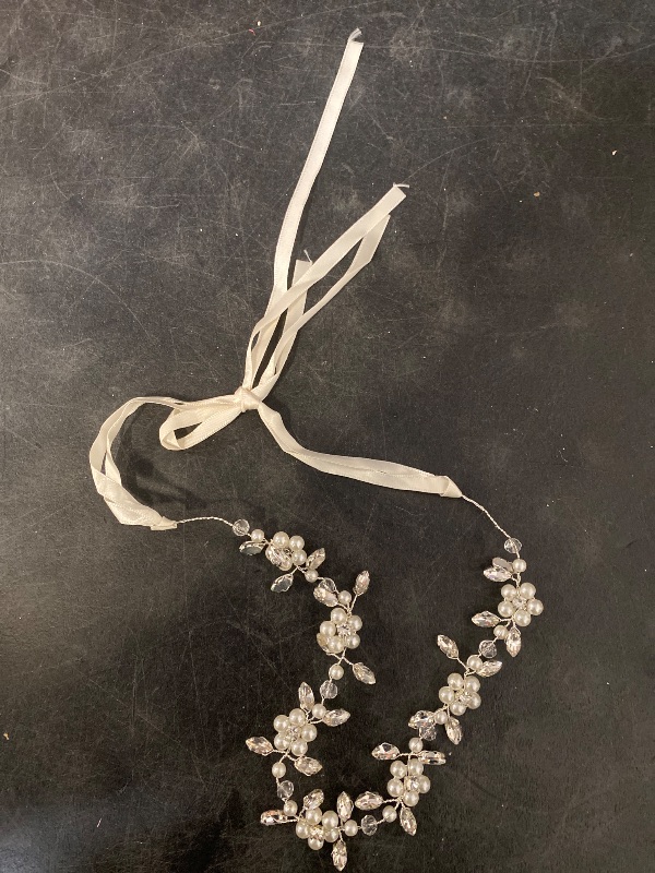Photo 1 of Flower Girl Headpiece, Flower Girl Hair Accessory, Silver Wedding Headband for Girls, Princess Crystal Pearl Hair Accessories for Birthday, Party, First Communion,Wedding